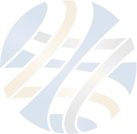 A blue and gold logo with a circle in the middle.
